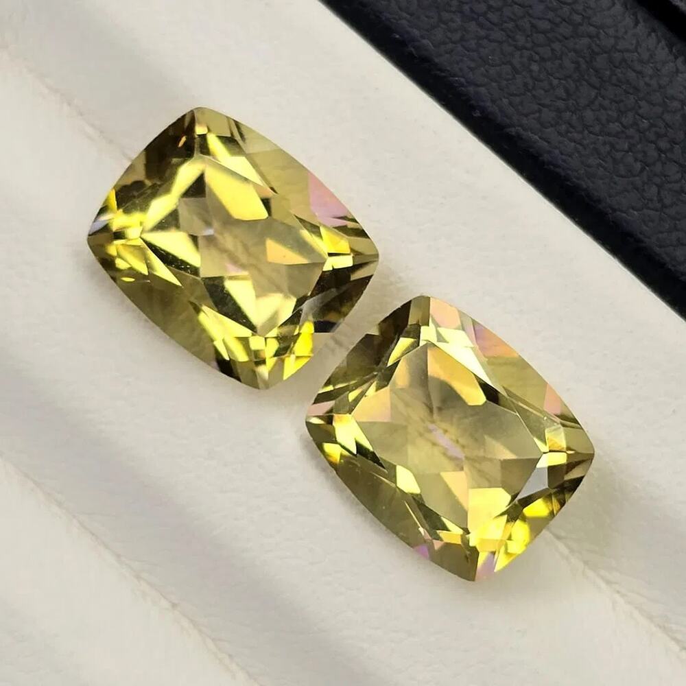 8.14 Ctw Natural Yellow Mystic Quartz Pair 11x9mm Coated